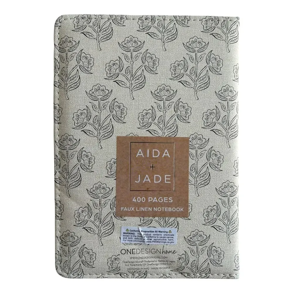 AIDA + JADE Faux Linen Notebook 400 Pages Floral Cover Lined Journal - Picture 2 of 3